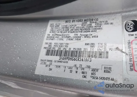 2012 Ford Fusion Se из США, поврежденный, VIN 3FAHP0HG6CR341073